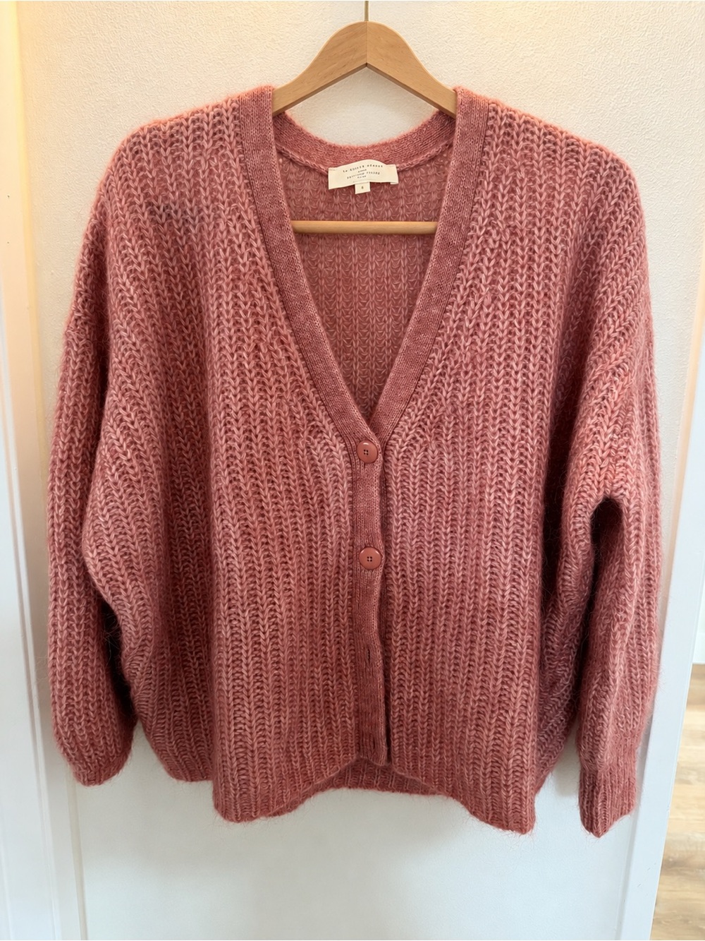 Sezane La Maille Pink Mohair & Wool Blend Chunky Cardigan